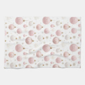 LINGE DE CUISINE BLANC AVEC ROSE PASTEL & ORNEMENTS BLANCS (Horizontal)