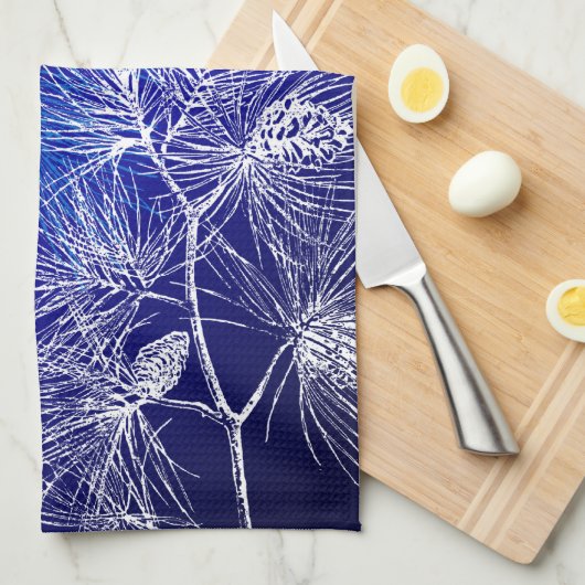 Linge De Cuisine Blanc Bleu Pine de Vacances d'hiver (Quart Plié)