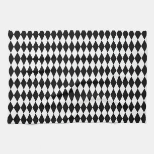 Linge De Cuisine Blanc Élégant Losanges Géométriques Harlequin Noir
