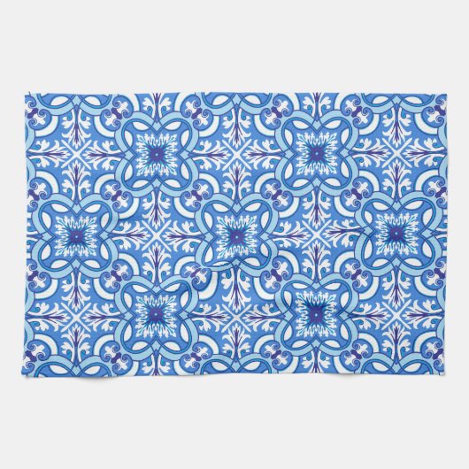 Linge De Cuisine 🤍 💙 Blanc et bleu Porto Azulejos (Horizontal)