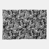 Linge De Cuisine Blanc floral de noir de motif de Paisley (Horizontal)