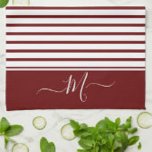 Linge De Cuisine Blanc nautique rayé Monogramme initial Cuisine (Plié)