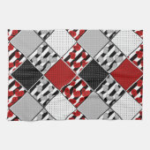 Linge De Cuisine Blanc noir avec patchwork rétro rouge (Horizontal)