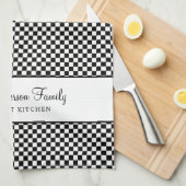 Linge De Cuisine Blanc Noir Français Chèque Pays Gourmande (Quart Plié)