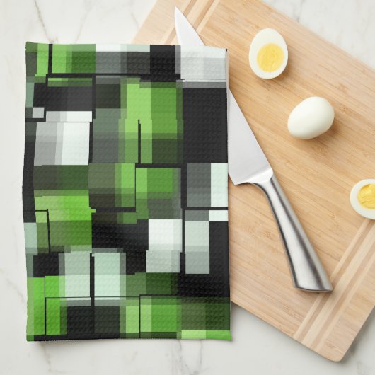 Linge De Cuisine Blanc noir vert (Quart Plié)