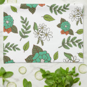 Linge De Cuisine Blanc Rétro et Floral Vert (Plié)