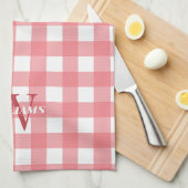 Linge De Cuisine Blanc rose En vichy Nom et initiale (Quart Plié)