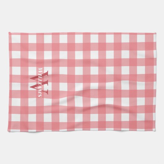 Linge De Cuisine Blanc rose En vichy Nom et initiale (Horizontal)