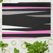 Linge De Cuisine blanc rose et noir abstrait (Plié)