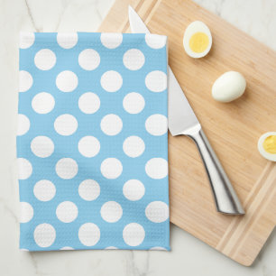 Linge De Cuisine Blanc sur Bébé Bleu Grand Taille Pois