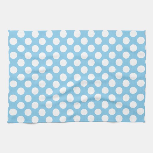 Linge De Cuisine Blanc sur Bébé Bleu Grand Taille Pois (Horizontal)