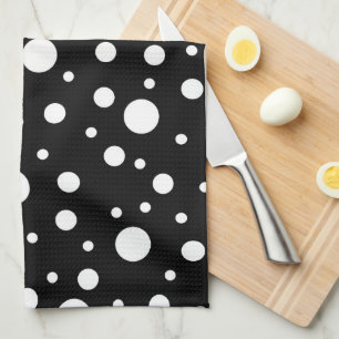 Linge De Cuisine Blanc sur le Motif de points Polka Noir