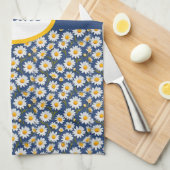 Linge De Cuisine Blancs anglais sur bleu (Quart Plié)