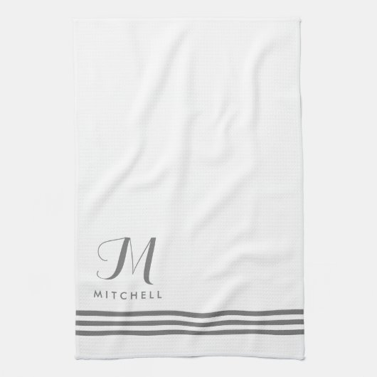 Linge De Cuisine Blancs et Gris Sophistiqués et Monogrammes (Vertical)