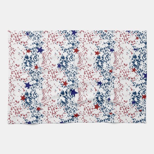 Linge De Cuisine Blancs rouges et bleus avec étoiles (Horizontal)