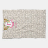 Linge De Cuisine Blason de Noël Léopard Monogrammé avec Nom (Horizontal)