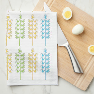 Linge De Cuisine Blé scandinave bleu clair, jaune et vert