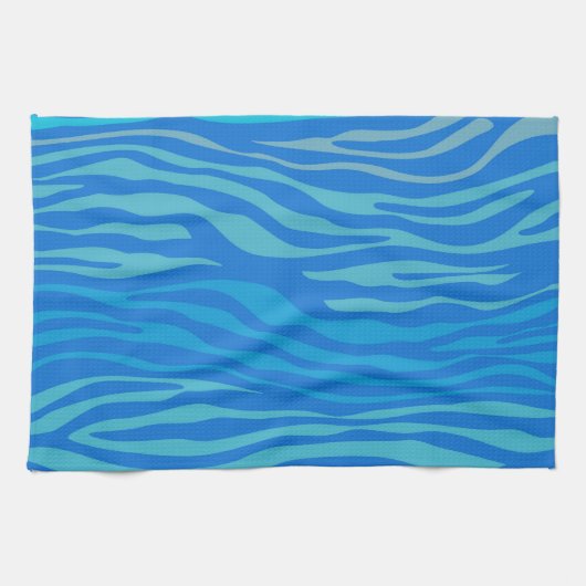 Linge De Cuisine Bleu Abstrait Zèbre (Horizontal)
