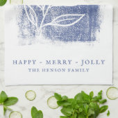 Linge De Cuisine Bleu Artistique Blanc Twig Famille Noël (Plié)