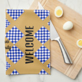 Linge De Cuisine Bleu beige À damiers blanc (Quart Plié)