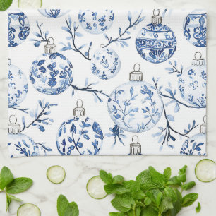 Linge De Cuisine Bleu Blanc Chic Floral Ornements de Noël