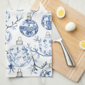 Linge De Cuisine Bleu Blanc Chic Floral Ornements de Noël (Quart Plié)