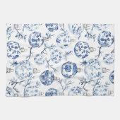 Linge De Cuisine Bleu Blanc Chic Floral Ornements de Noël (Horizontal)