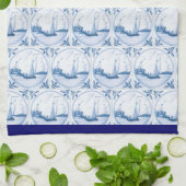 Linge De Cuisine Bleu Blanc Delft Motif Bleu Bordure (Plié)