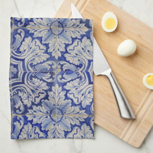 Linge De Cuisine Bleu & Blanc Méditerranéen Vintage motif floral