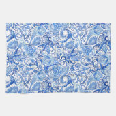 Linge De Cuisine Bleu Bleu Blanc Floral Paisley Art Motif (Horizontal)