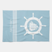 Linge De Cuisine Bleu Bleu Blancs & Bébé Et Roue Bateau Nautique (Horizontal)