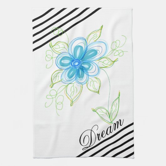 Linge De Cuisine Bleu brillant Design Floral (Vertical)