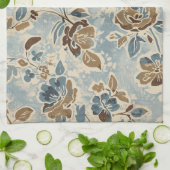 Linge De Cuisine Bleu Brun Marron Floral Rustique (Plié)
