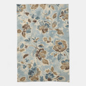 Linge De Cuisine Bleu Brun Marron Floral Rustique (Vertical)