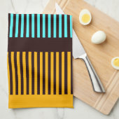 Linge De Cuisine Bleu ciel jaune marron rayures (Quart Plié)