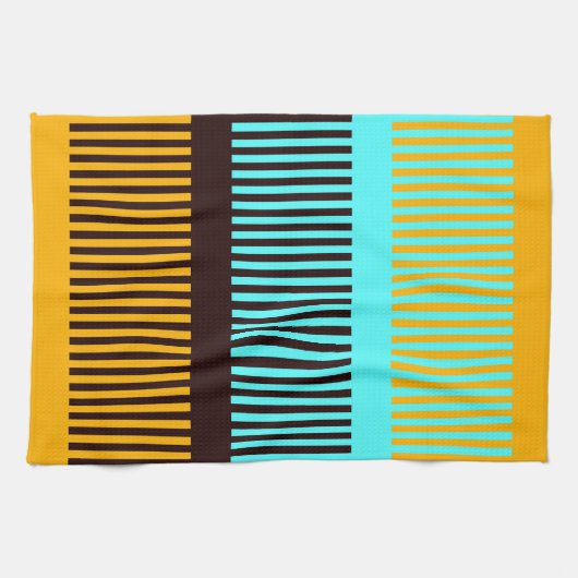 Linge De Cuisine Bleu ciel jaune marron rayures (Horizontal)