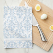 Linge De Cuisine Bleu clair Blanc floral brunes Damas 2 Monogramme (Quart Plié)
