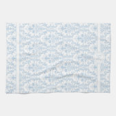 Linge De Cuisine Bleu clair Blanc floral brunes Damas 2 Monogramme (Horizontal)