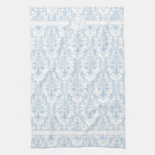 Linge De Cuisine Bleu clair Blanc floral brunes Damas 2 Monogramme (Vertical)