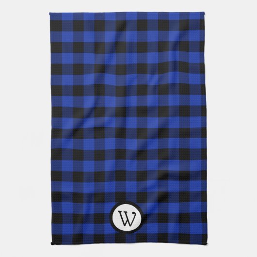 Linge De Cuisine Bleu clair et noir Buffalo plaqué avec Monogramme (Vertical)