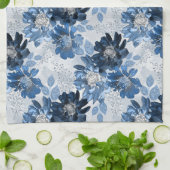 Linge De Cuisine Bleu clair, fleurs bleu foncé sur gris clair (Plié)