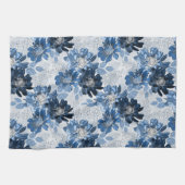 Linge De Cuisine Bleu clair, fleurs bleu foncé sur gris clair (Horizontal)