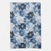 Linge De Cuisine Bleu clair, fleurs bleu foncé sur gris clair (Vertical)