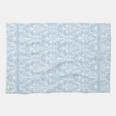 Linge De Cuisine Bleu clair Flore Blanche Tirages Damas 4 Monogramm (Horizontal)