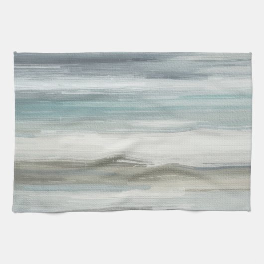 Linge De Cuisine Bleu clair sarcelle gris marron rayure abstraite (Horizontal)