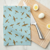 Linge De Cuisine Bleu clair Spitfire War Plane Patterned (Quart Plié)