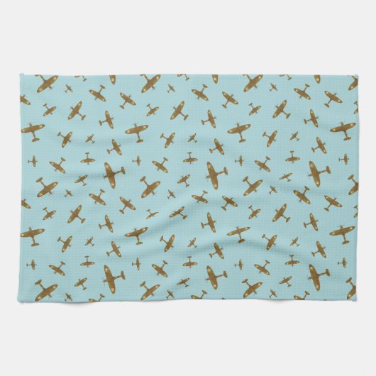 Linge De Cuisine Bleu clair Spitfire War Plane Patterned (Horizontal)