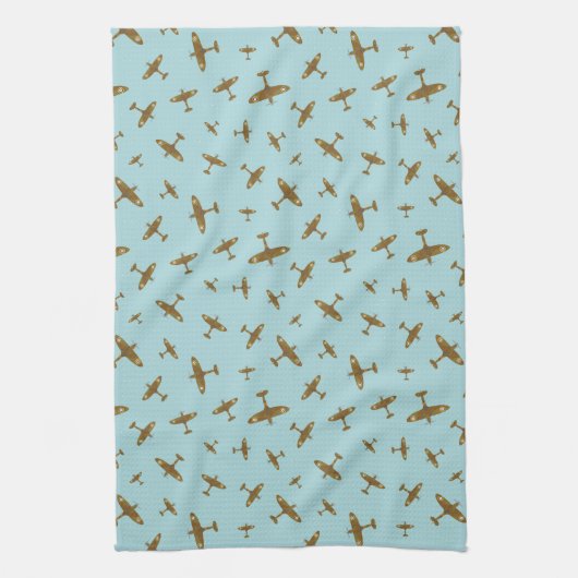 Linge De Cuisine Bleu clair Spitfire War Plane Patterned (Vertical)