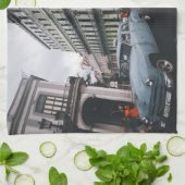 Linge De Cuisine Bleu Classic Vintage Car Cityscape (Plié)