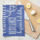 Linge De Cuisine Bleu classique en mots (Quart Plié)